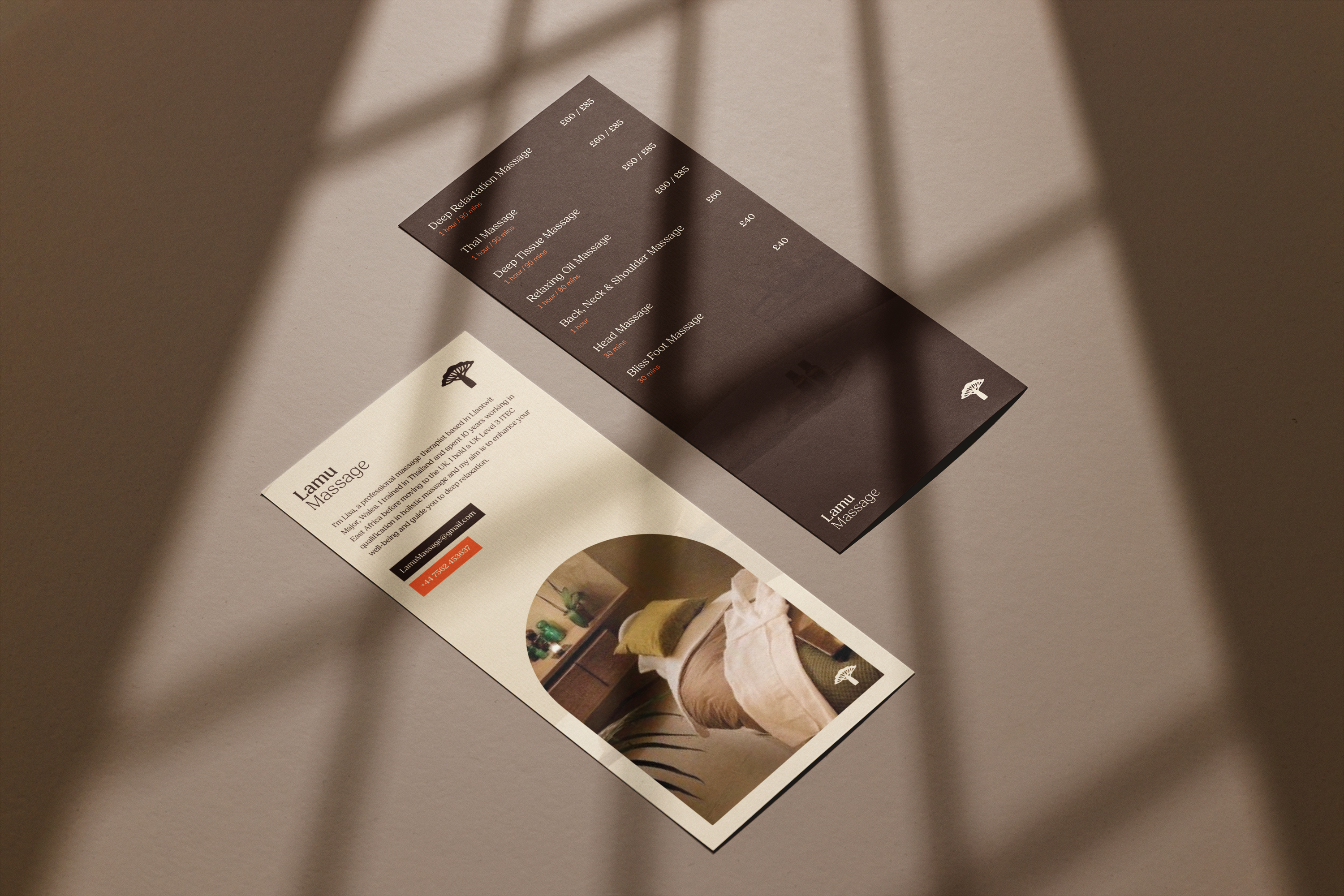 Lamu Massage brochure and business card design